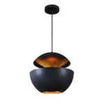 Luminaria colgante moderna con diseño en capas redonda, ideal para iluminación decorativa en interiores, con acabado en negro mate y detalles dorados en su interior ecolite sas